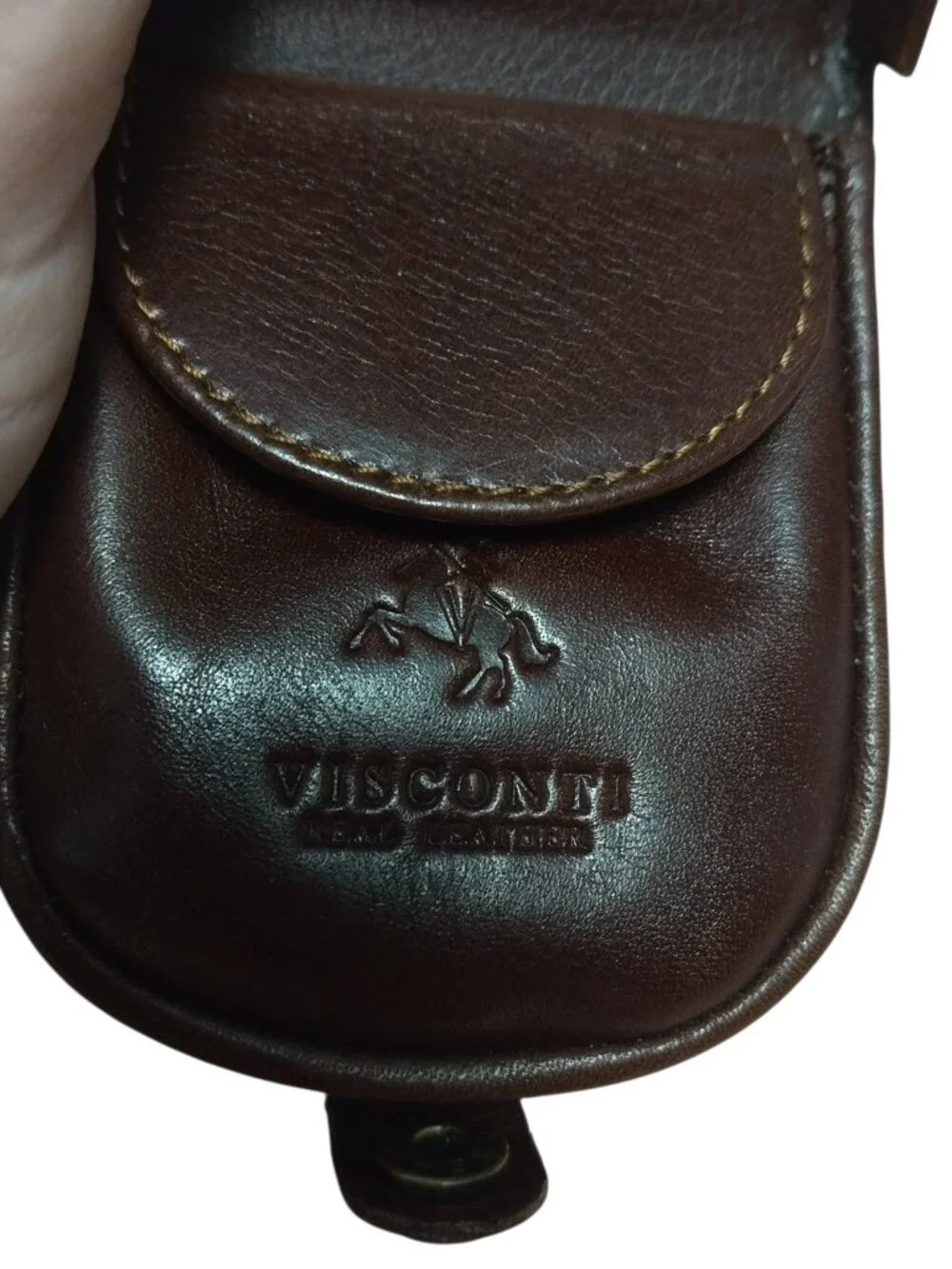 VIsconti Men's Classic Leather Tabbed Horseshoe Coin Tray Brown Logo Folding